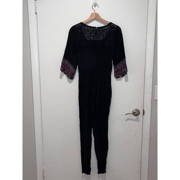 Abercrombie Black Lace Detailing & Floral Cuff Sleeves Women's Jumpsuit Size XL - Picture 5 of 9